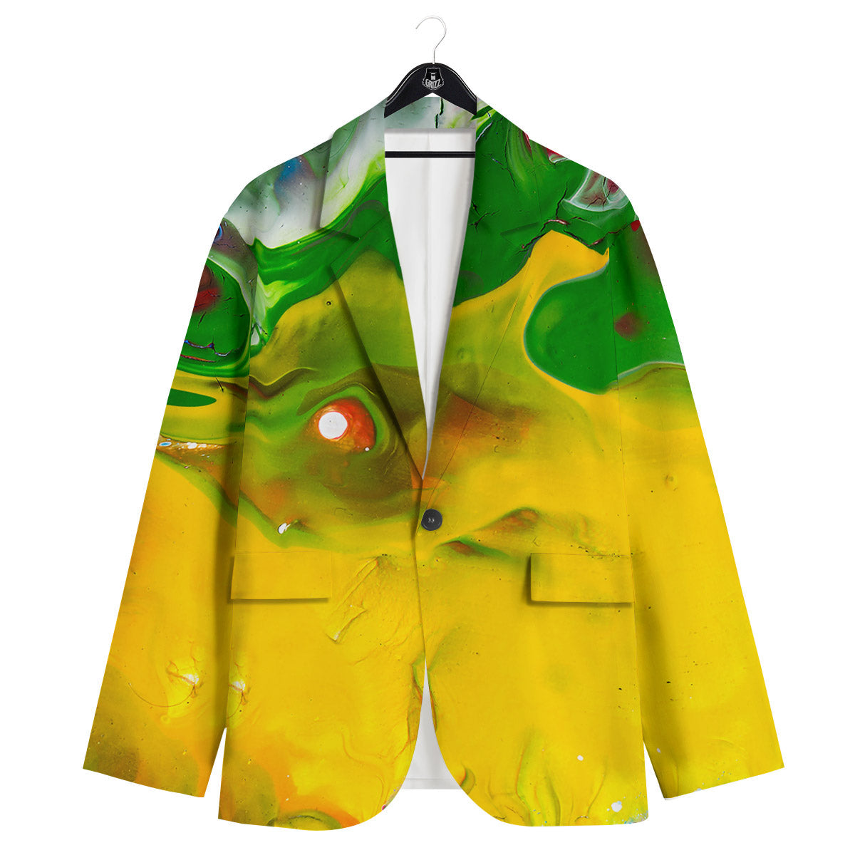 Acid Melt Yellow And Green Print Men's Sport Coat-grizzshop