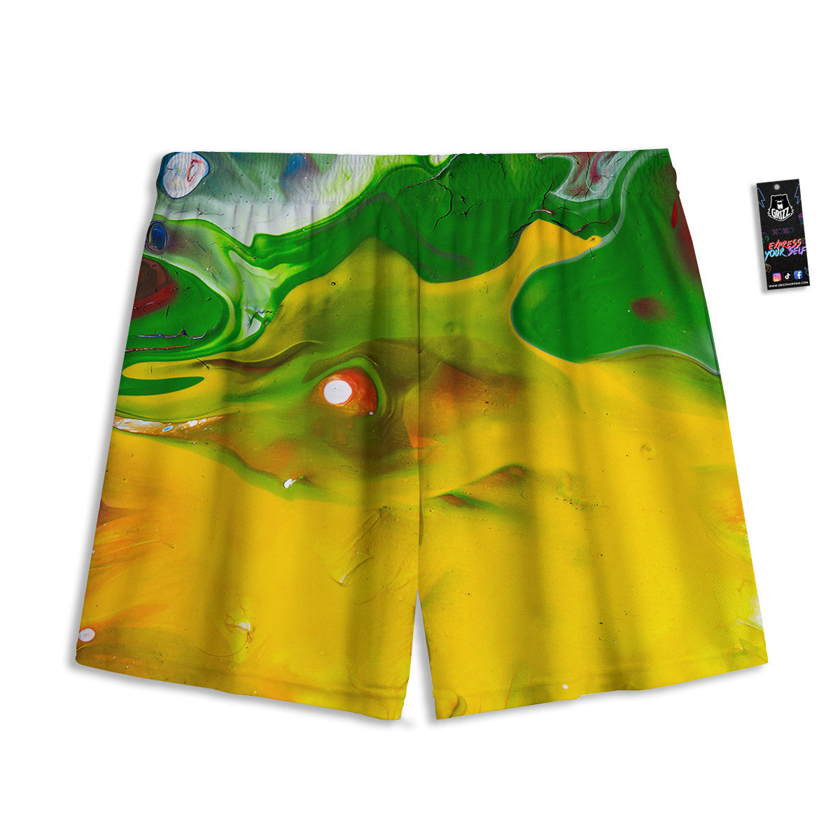Acid Melt Yellow And Green Print Mesh Shorts