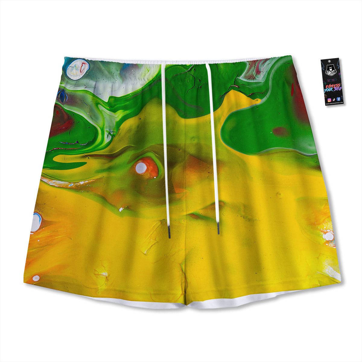 Acid Melt Yellow And Green Print Mesh Shorts