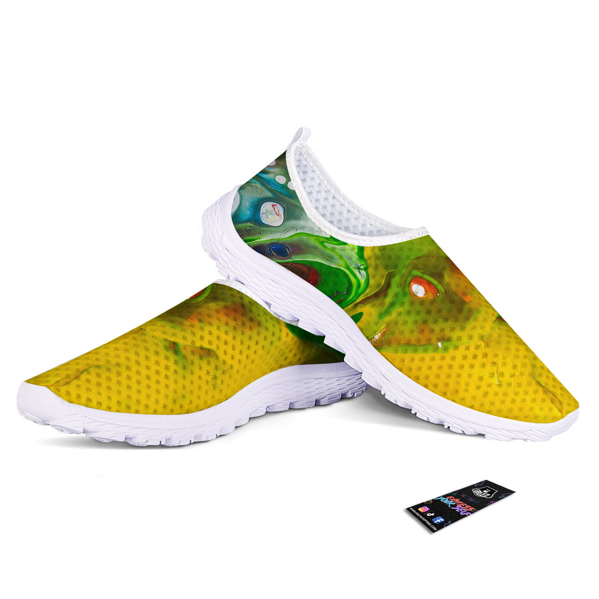 Acid Melt Yellow And Green Print Nurse Shoes-grizzshop