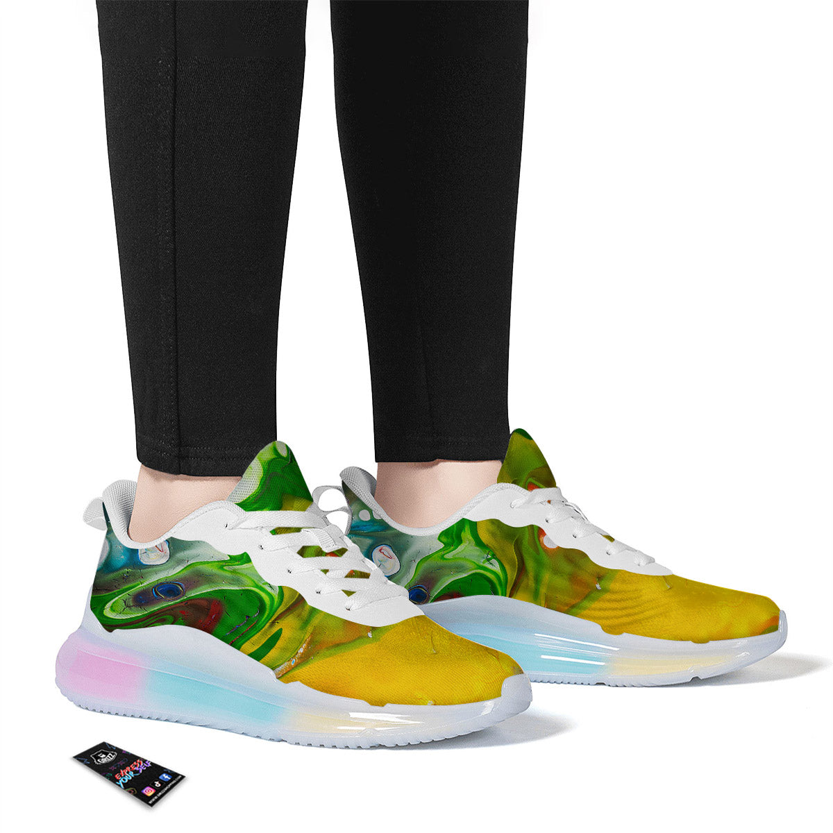 Acid Melt Yellow And Green Print Running Sneakers-grizzshop
