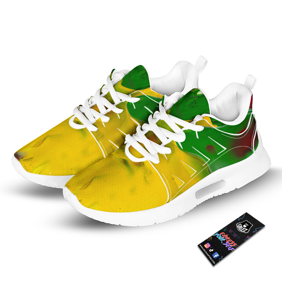 Acid Melt Yellow And Green Print Tennis Shoes-grizzshop