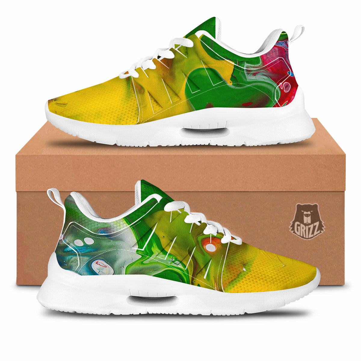 Acid Melt Yellow And Green Print Tennis Shoes-grizzshop