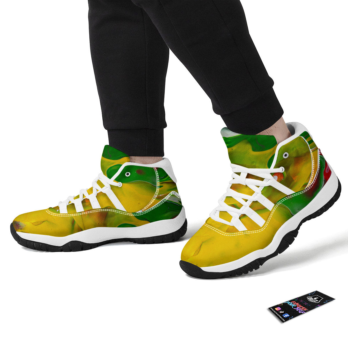 Acid Melt Yellow And Green Print White Bball Shoes-grizzshop