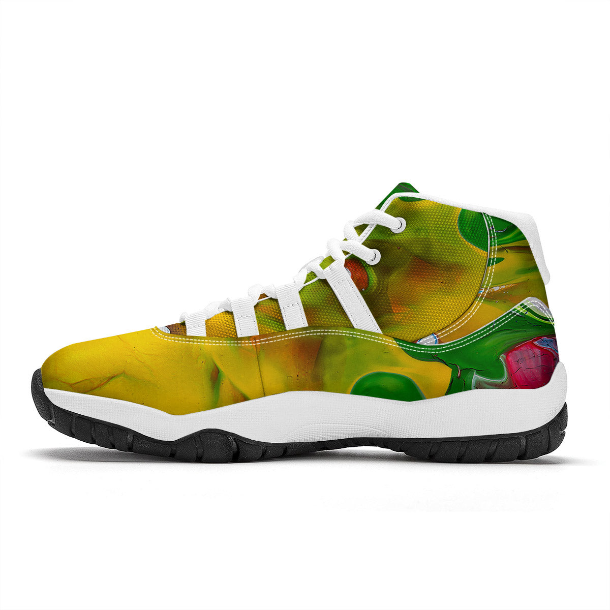 Acid Melt Yellow And Green Print White Bball Shoes-grizzshop