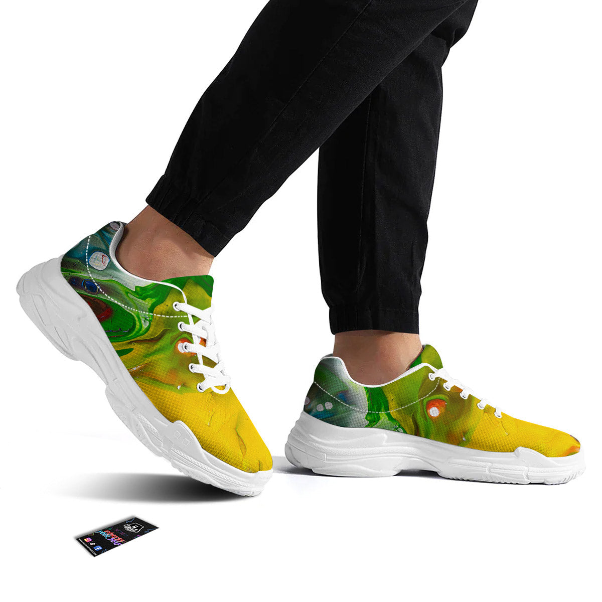 Acid Melt Yellow And Green Print White Chunky Shoes-grizzshop