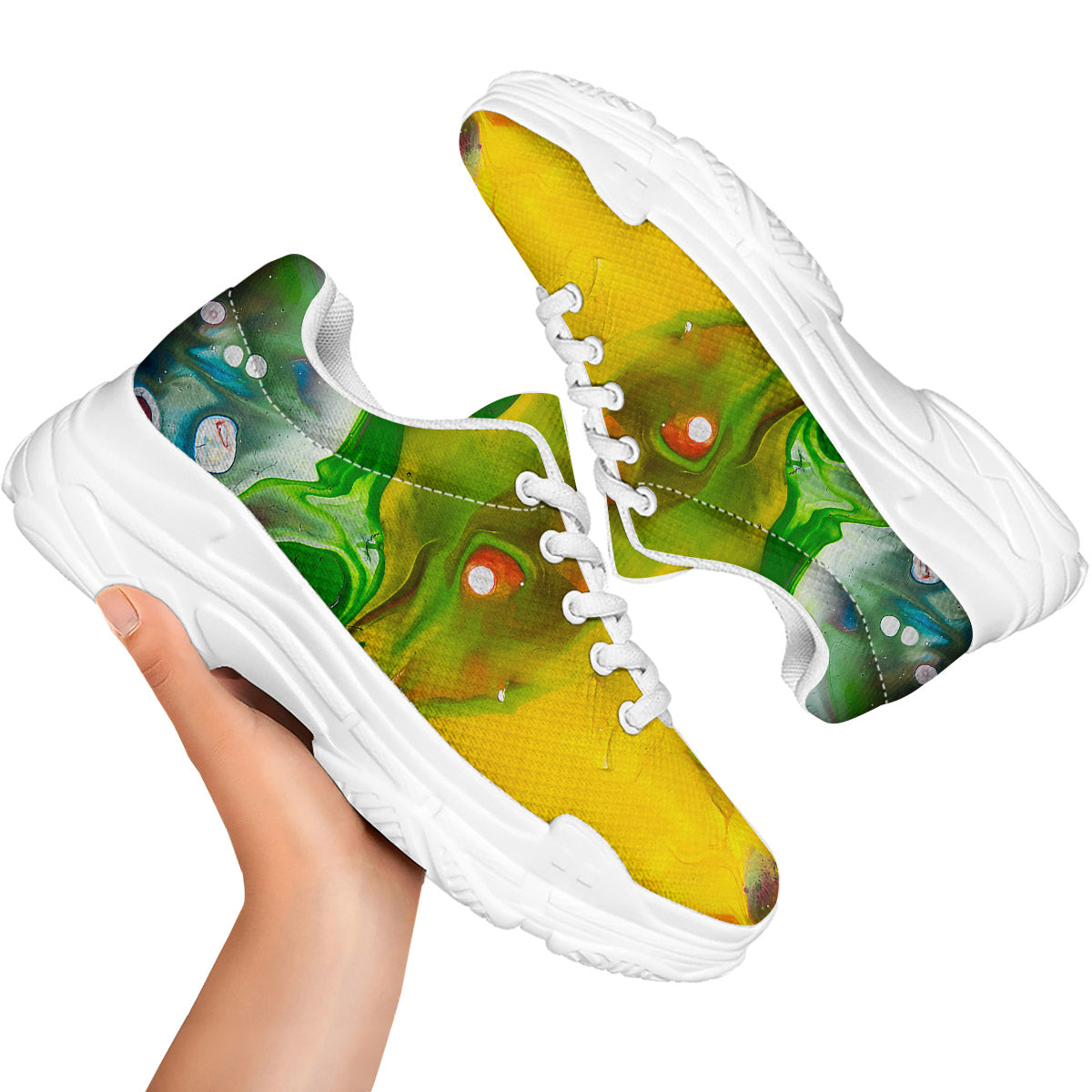 Acid Melt Yellow And Green Print White Chunky Shoes-grizzshop