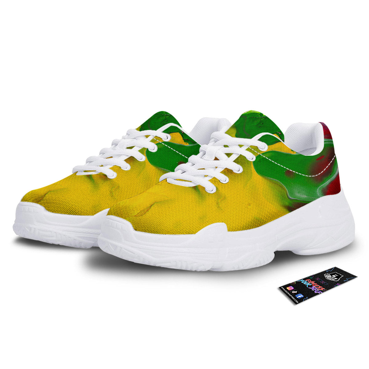Acid Melt Yellow And Green Print White Chunky Shoes-grizzshop