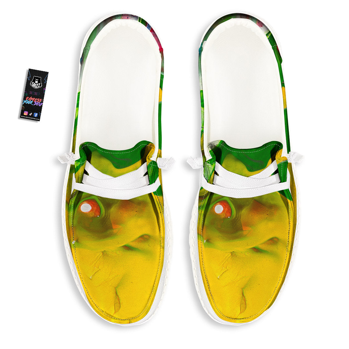 Acid Melt Yellow And Green Print White Loafers-grizzshop