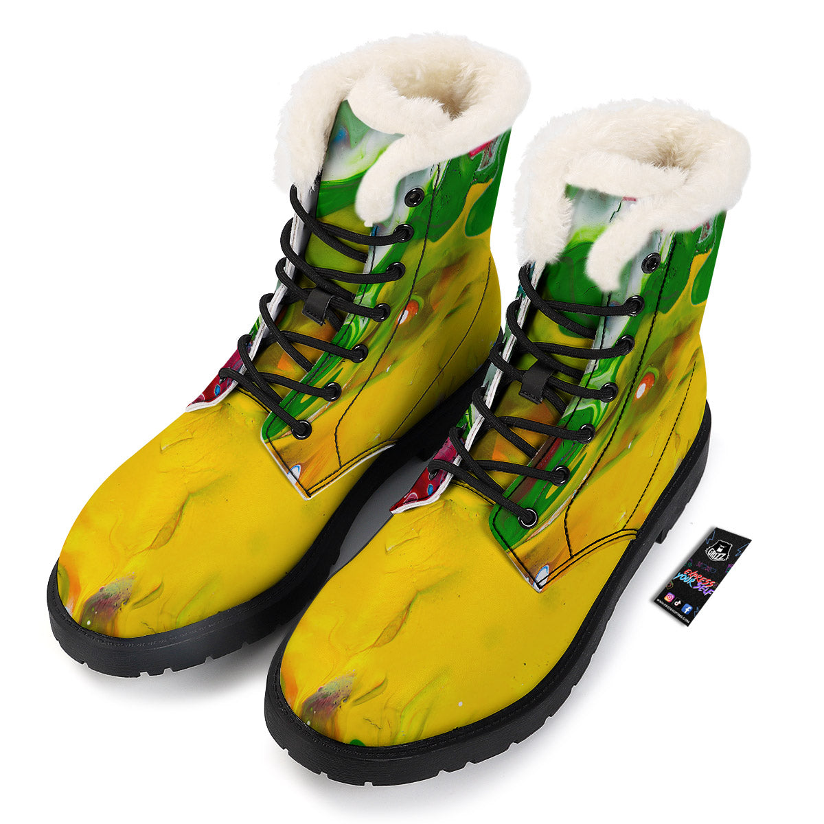Acid Melt Yellow And Green Print Winter Boots-grizzshop