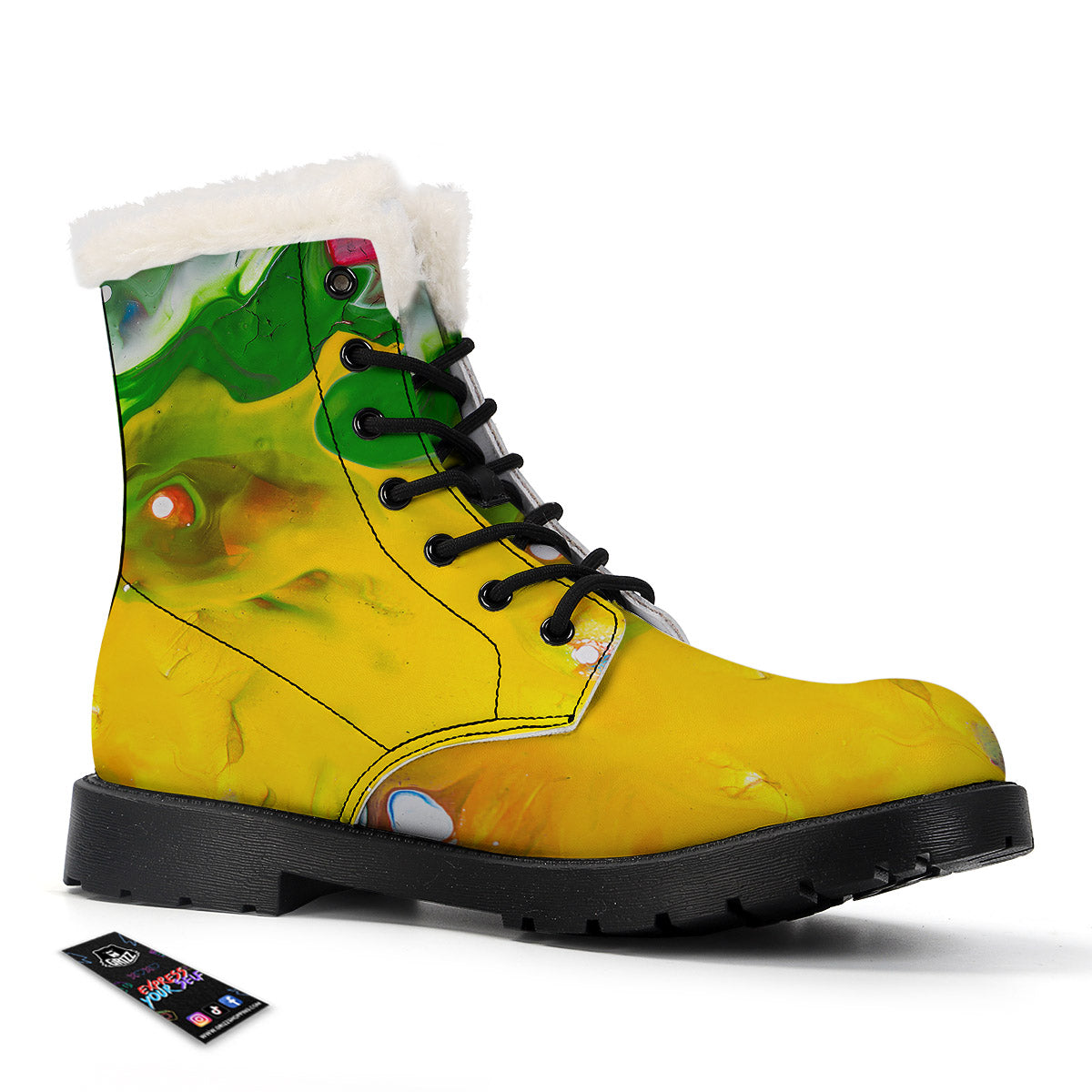 Acid Melt Yellow And Green Print Winter Boots-grizzshop