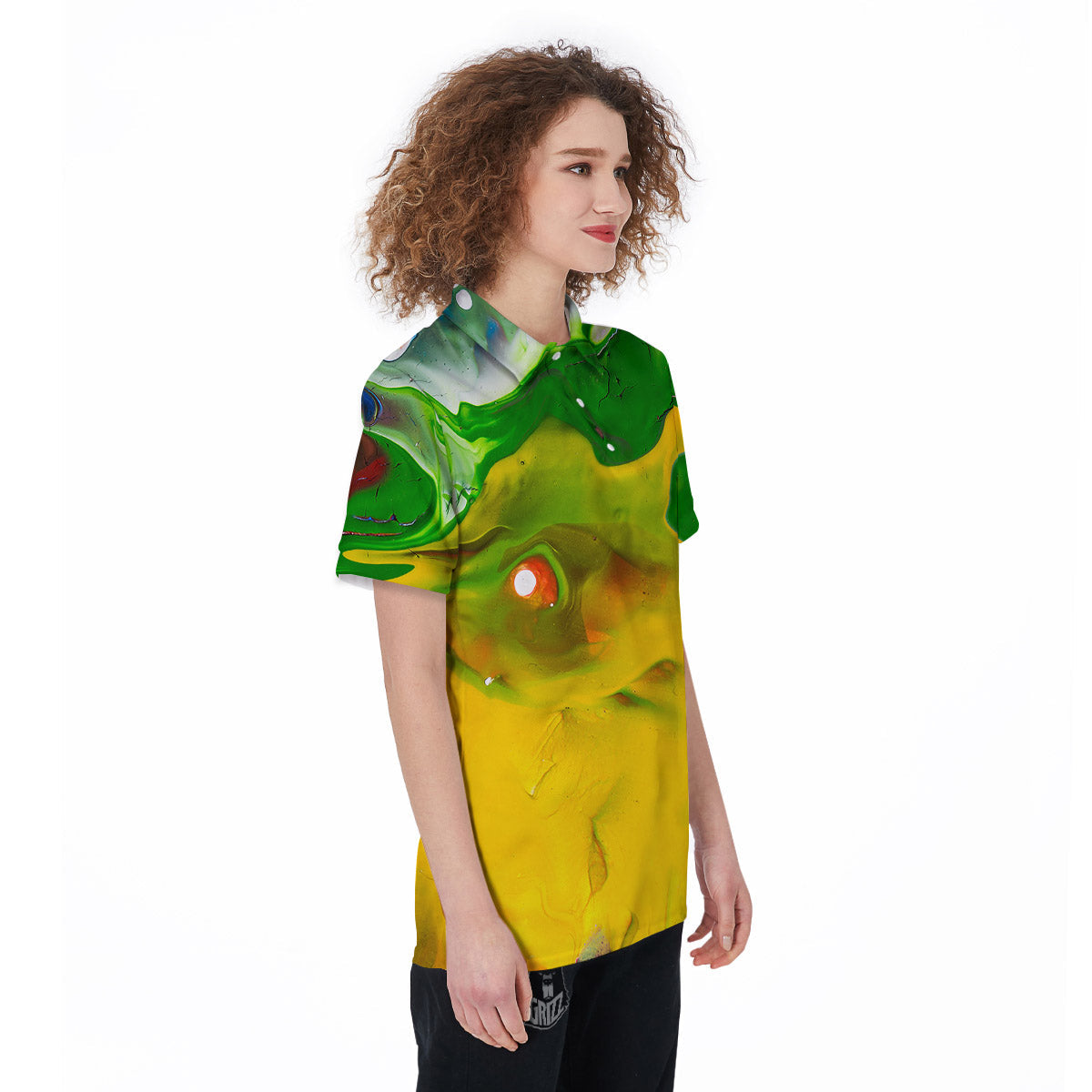 Acid Melt Yellow And Green Print Women's Golf Shirts-grizzshop