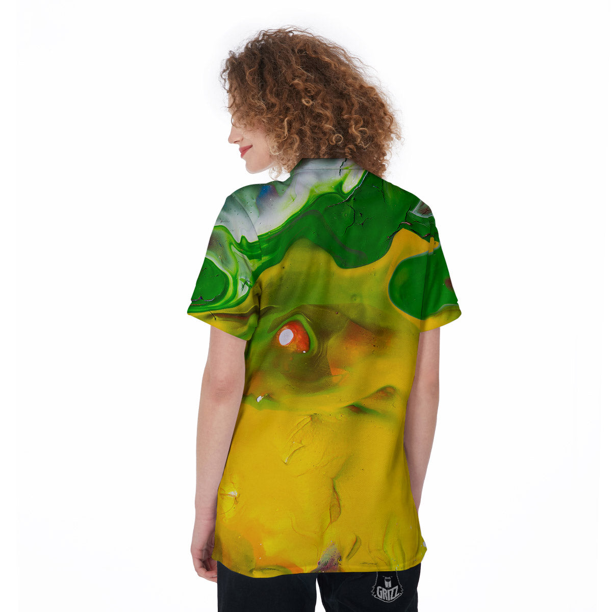 Acid Melt Yellow And Green Print Women's Golf Shirts-grizzshop