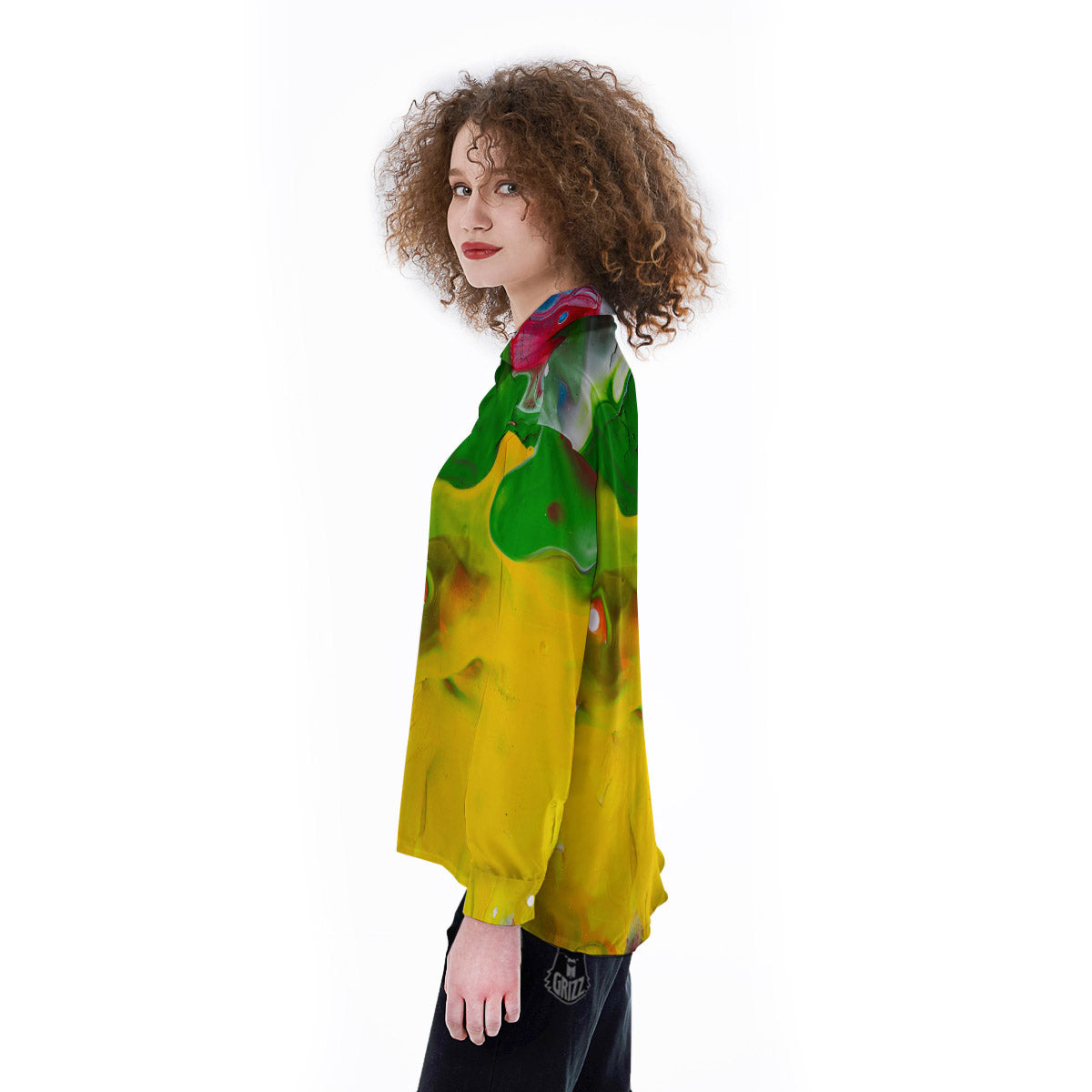 Acid Melt Yellow And Green Print Women's Long Sleeve Shirts-grizzshop
