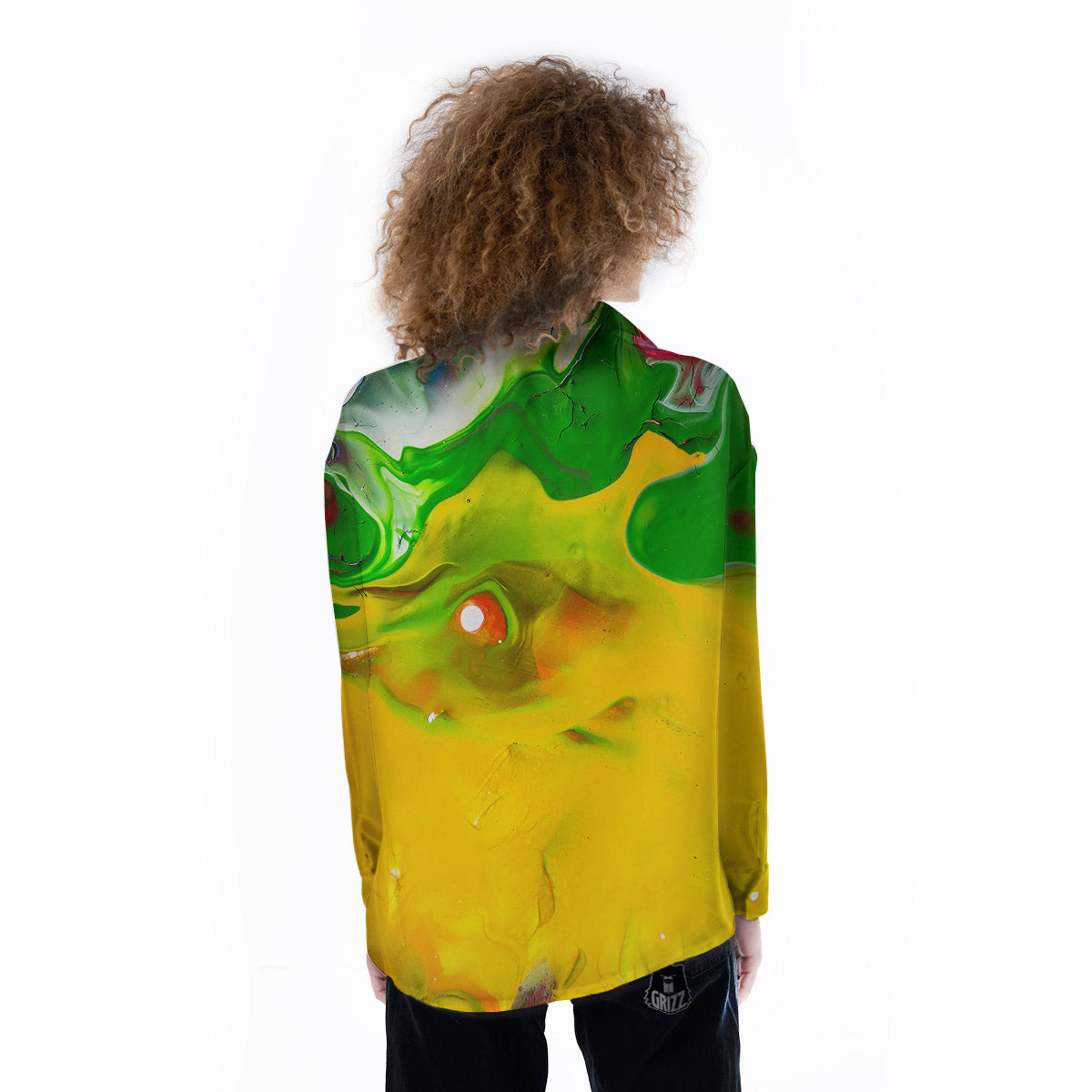Acid Melt Yellow And Green Print Women's Long Sleeve Shirts-grizzshop