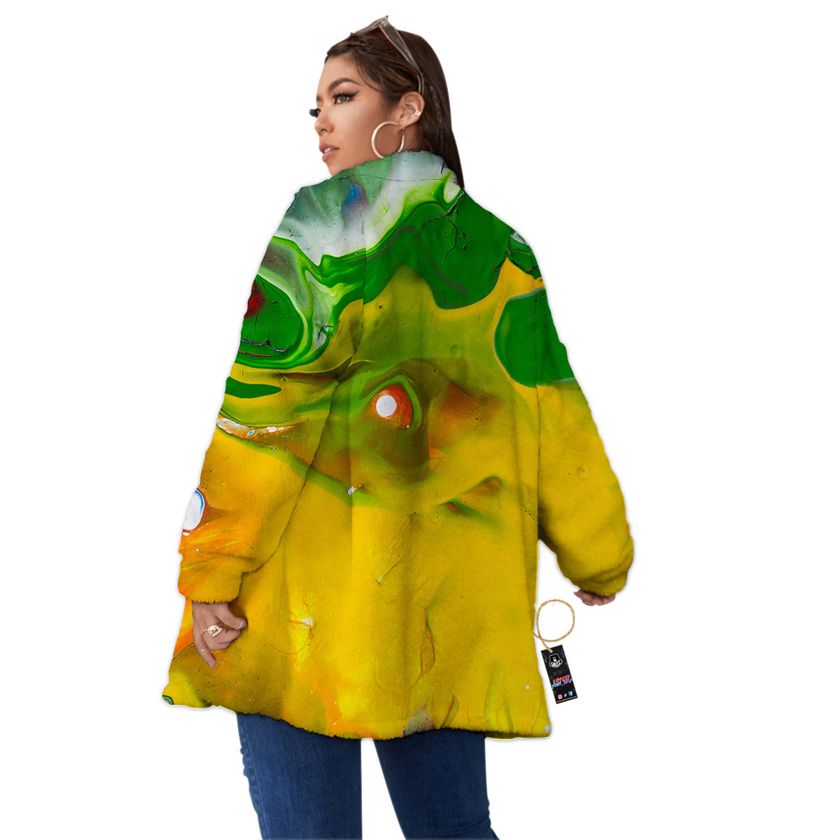 Acid Melt Yellow And Green Print Women's Sherpa Jacket-grizzshop