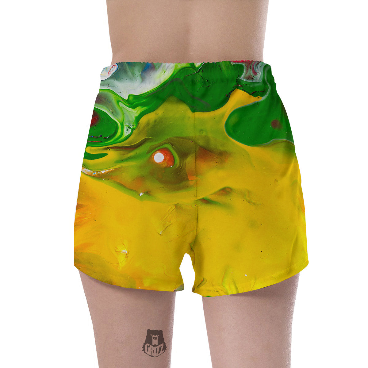 Acid Melt Yellow And Green Print Women's Shorts-grizzshop