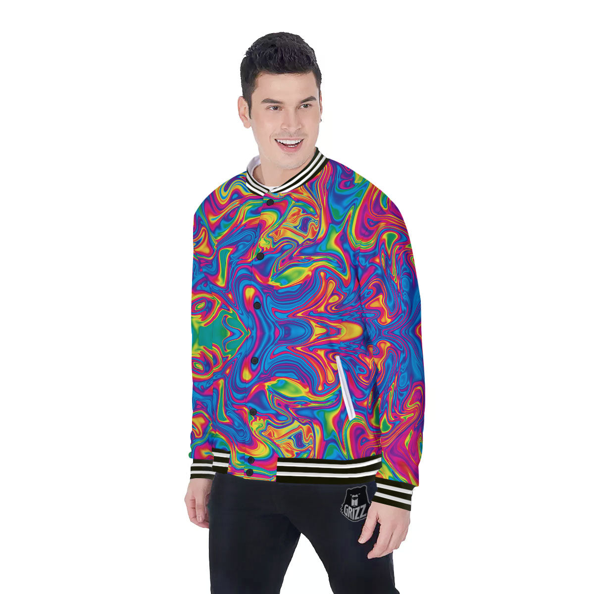 Acid Psychedelic Print Pattern Baseball Jacket-grizzshop