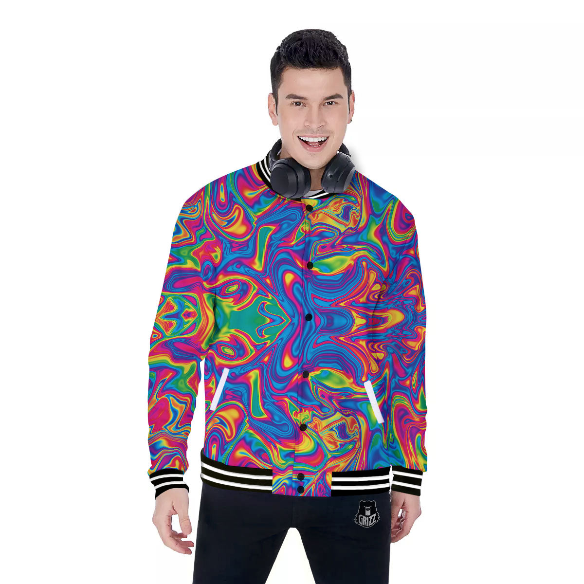 Acid Psychedelic Print Pattern Baseball Jacket-grizzshop