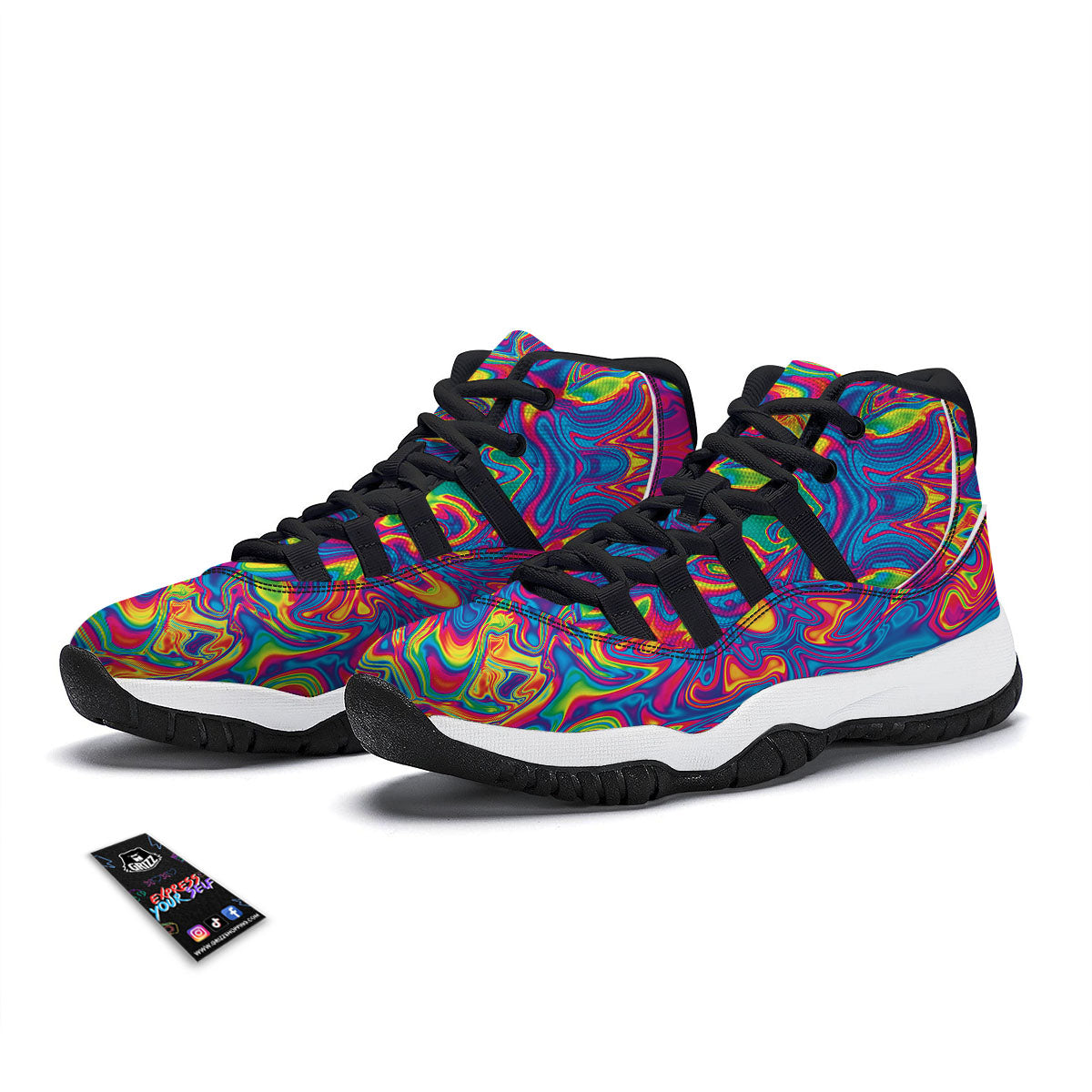 Acid Psychedelic Print Pattern Black Bball Shoes-grizzshop
