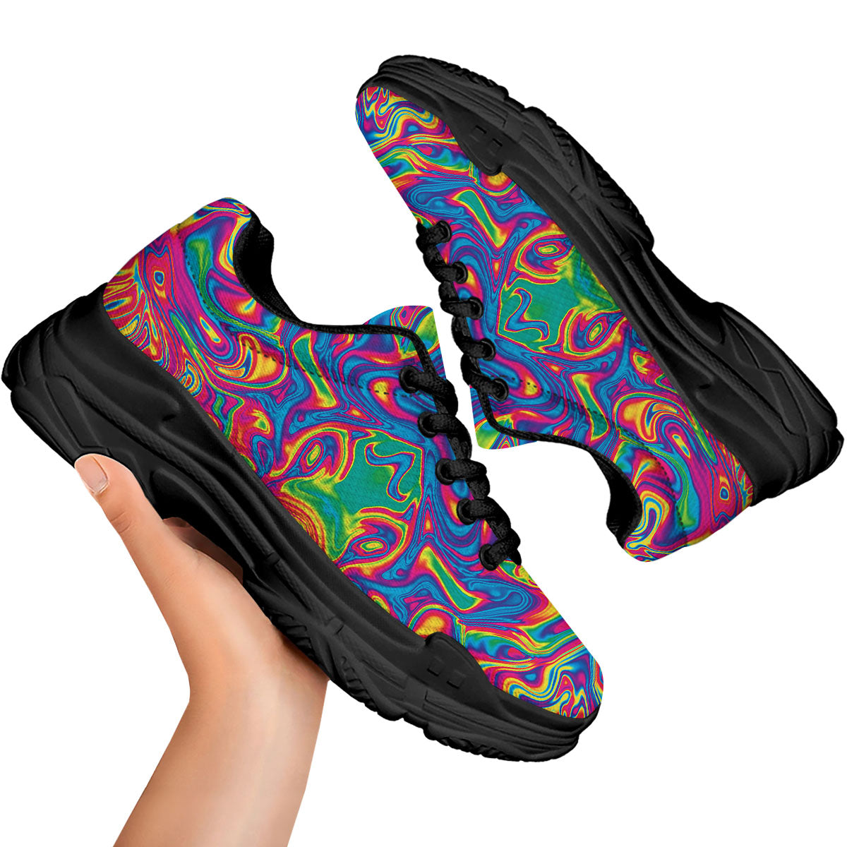 Acid Psychedelic Print Pattern Black Chunky Shoes-grizzshop