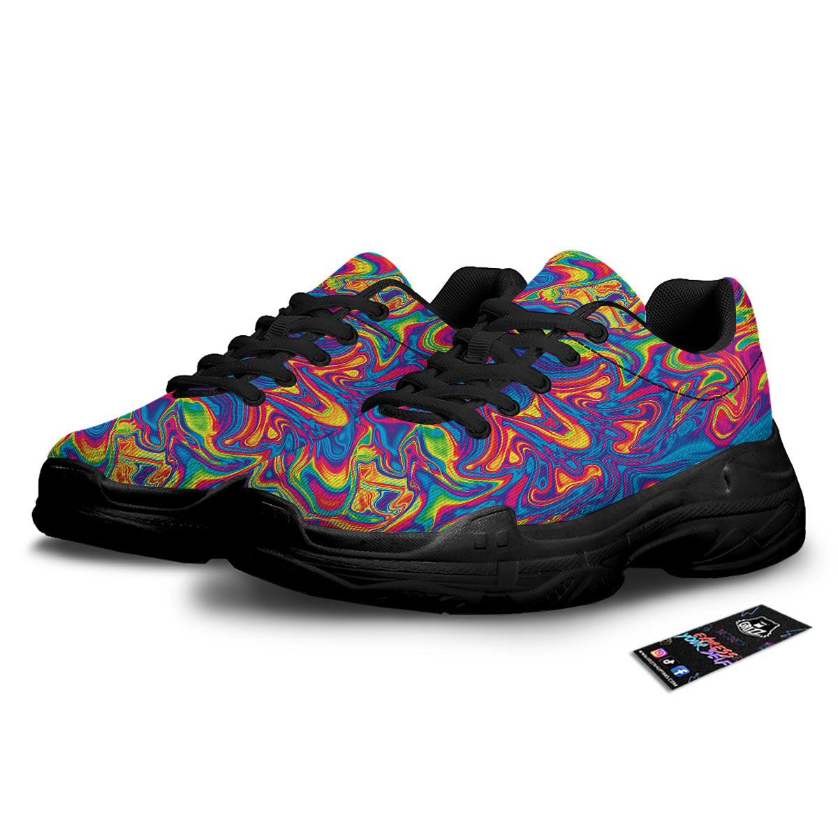 Acid Psychedelic Print Pattern Black Chunky Shoes-grizzshop