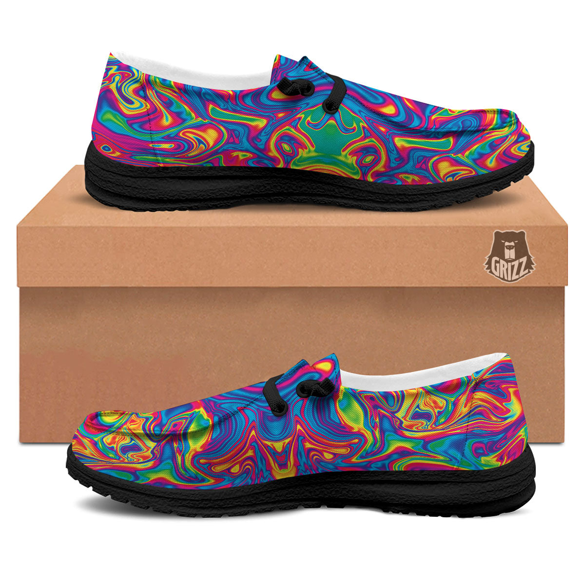 Acid Psychedelic Print Pattern Black Loafers-grizzshop