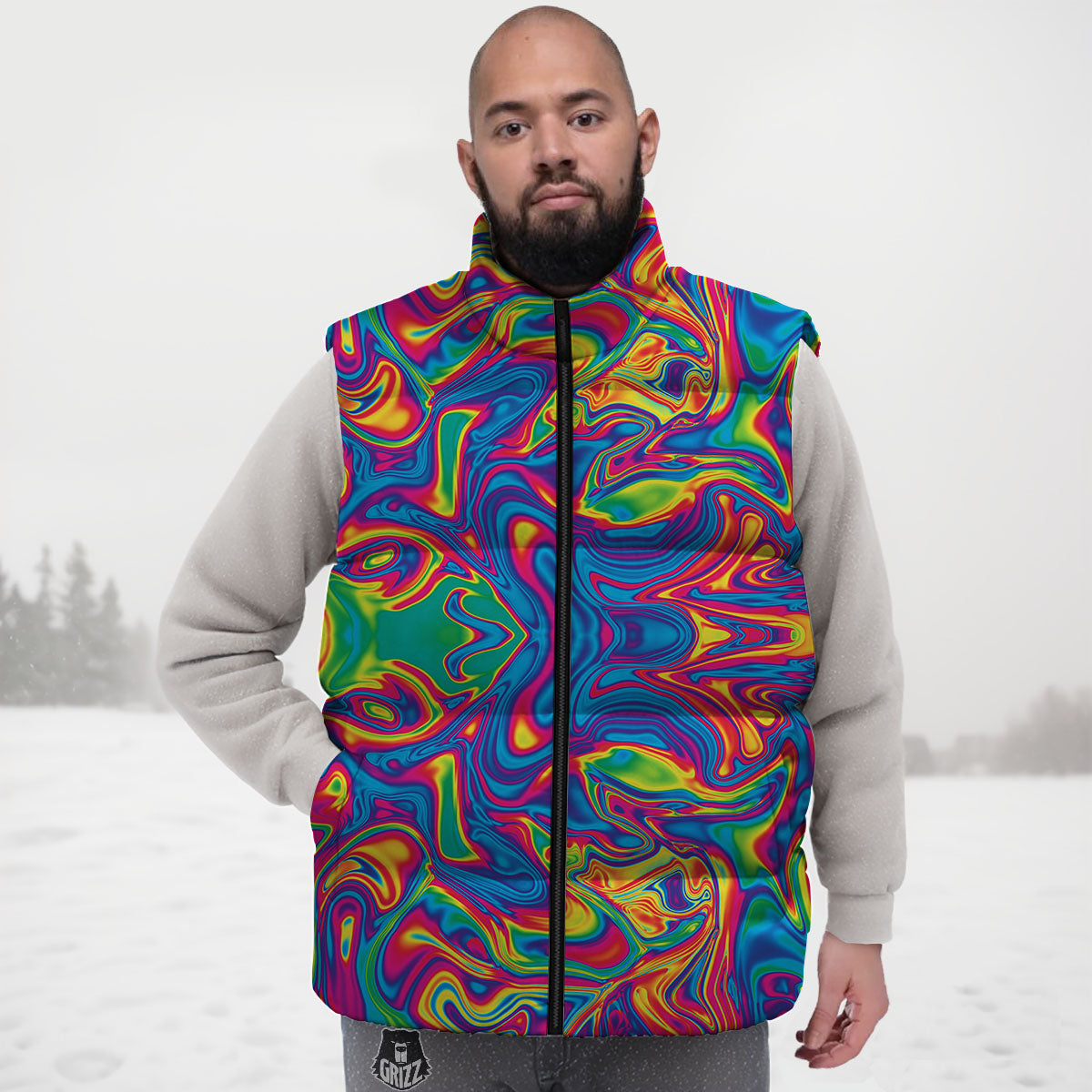 Acid Psychedelic Print Pattern Down Vest