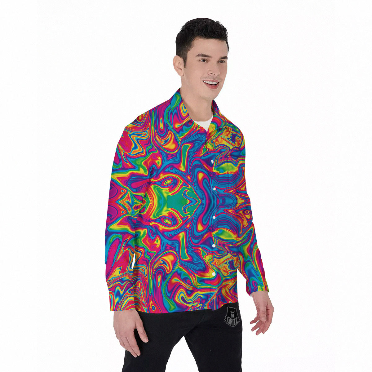 Acid Psychedelic Print Pattern Men's Long Sleeve Shirts-grizzshop