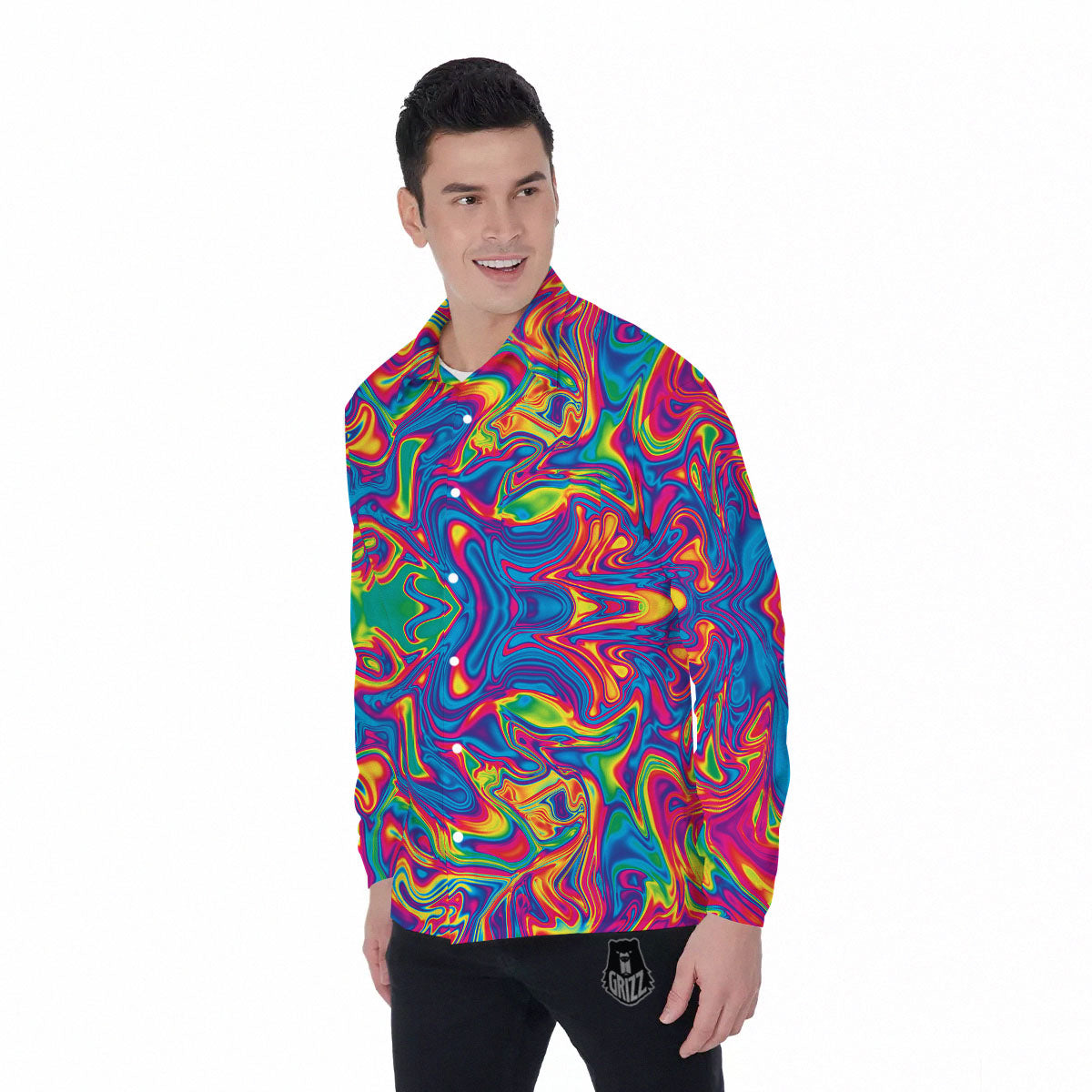Acid Psychedelic Print Pattern Men's Long Sleeve Shirts-grizzshop