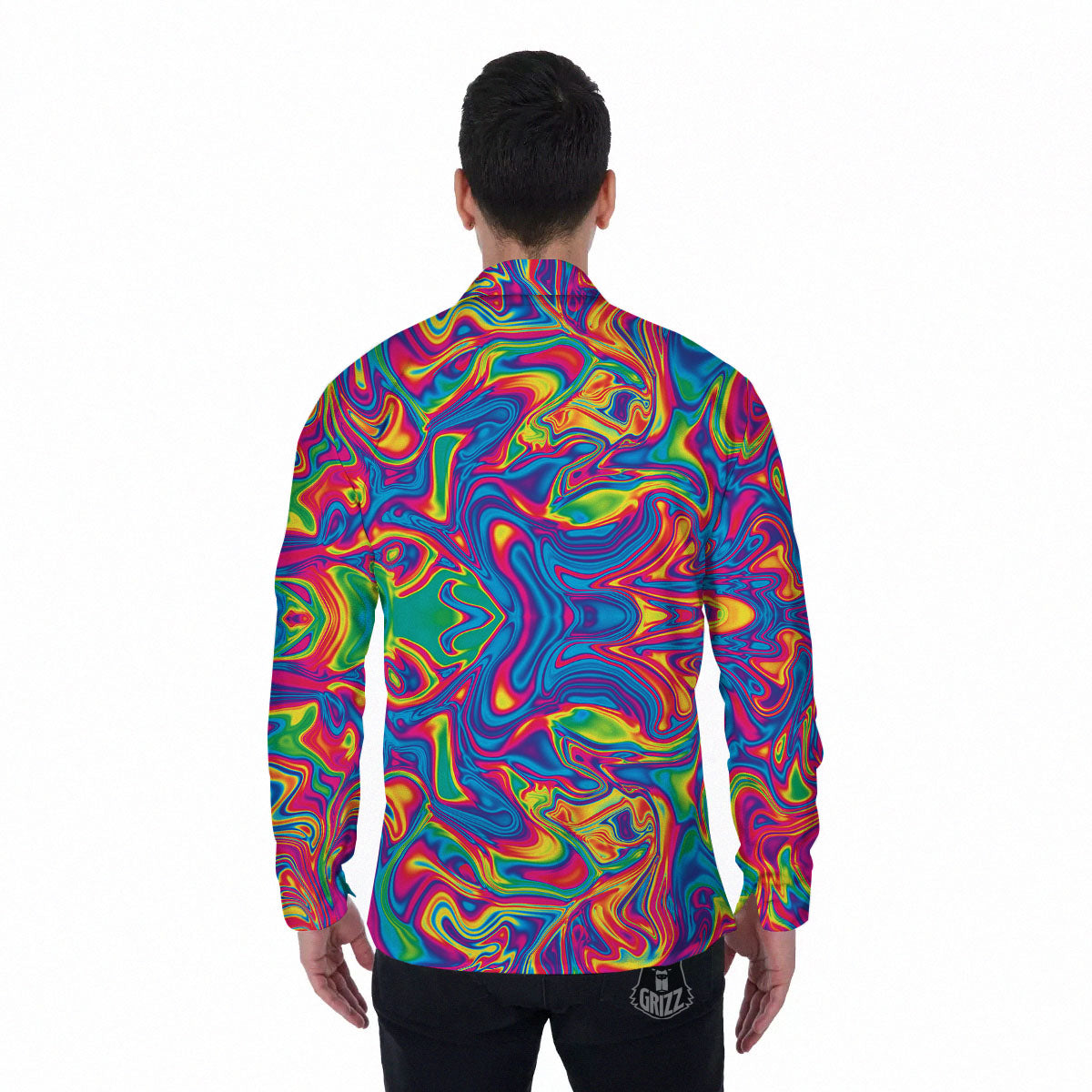 Acid Psychedelic Print Pattern Men's Long Sleeve Shirts-grizzshop