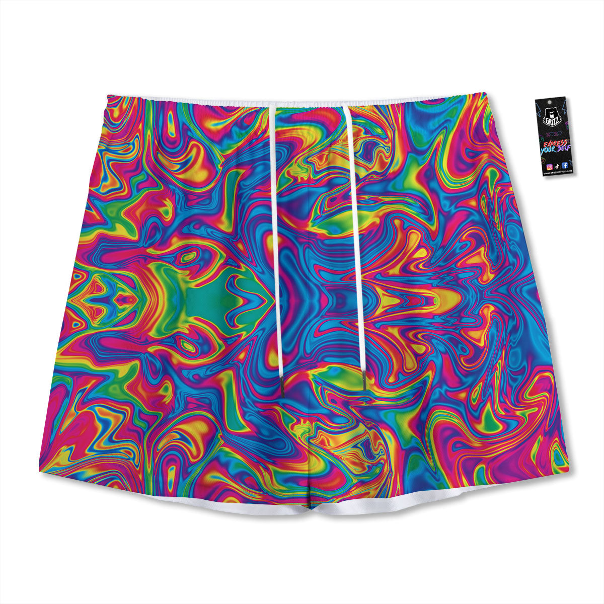 Acid Psychedelic Print Pattern Mesh Shorts