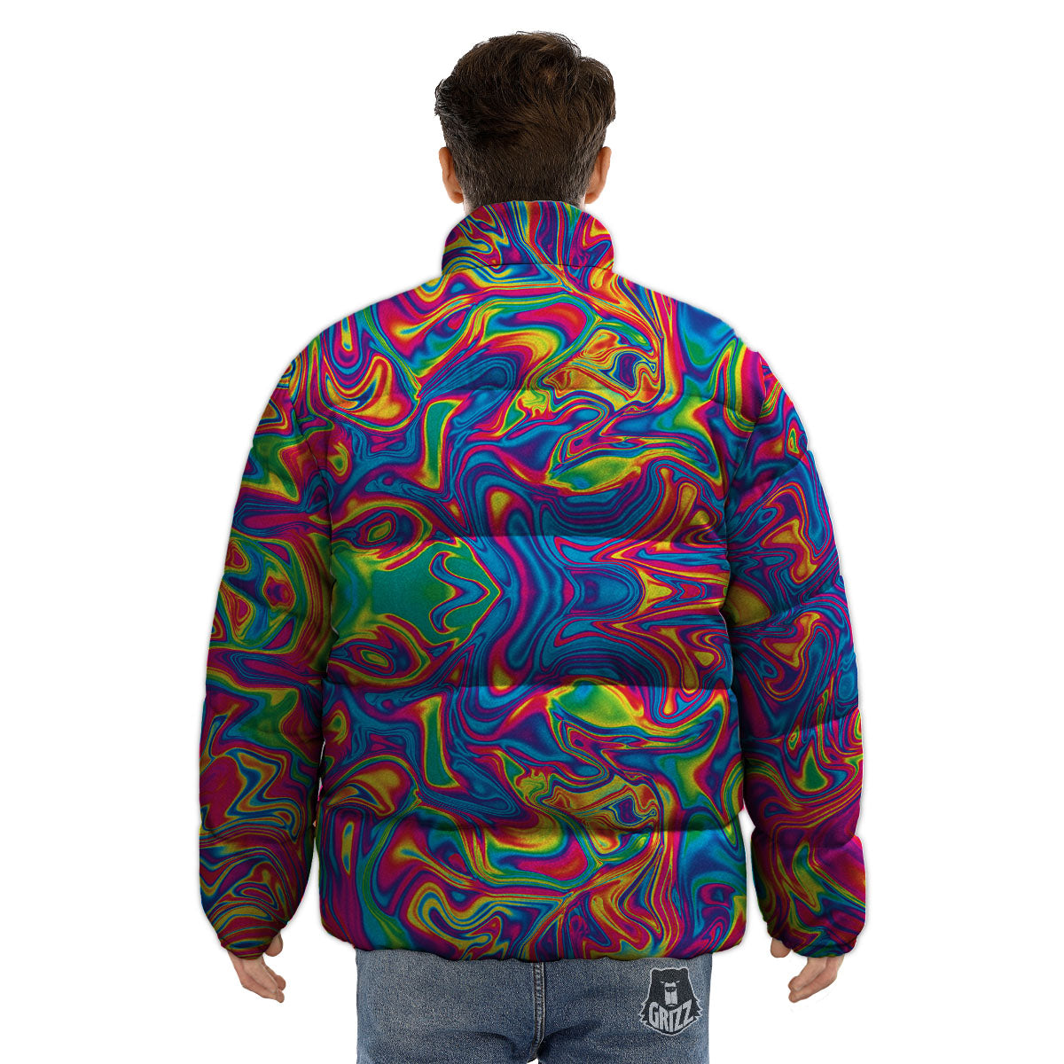 Acid Psychedelic Print Pattern Puffer Jacket-grizzshop