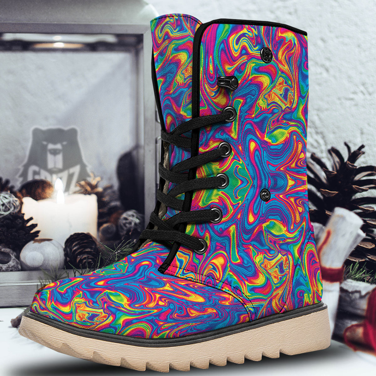 Acid Psychedelic Print Pattern Snow Boots-grizzshop