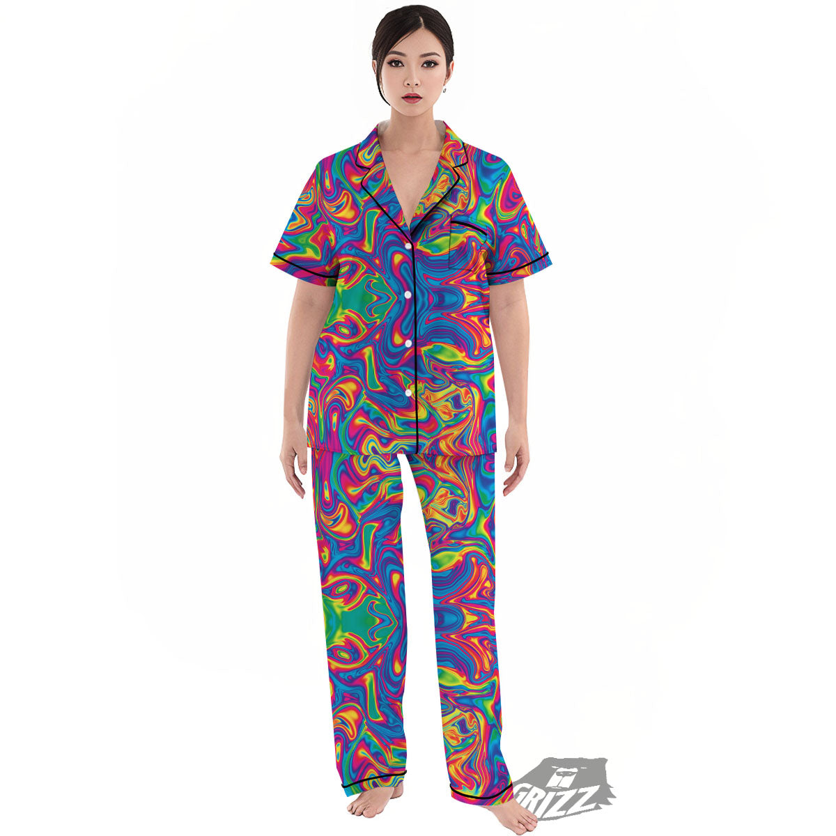 Acid Psychedelic Print Pattern Women's Pajamas Set-grizzshop