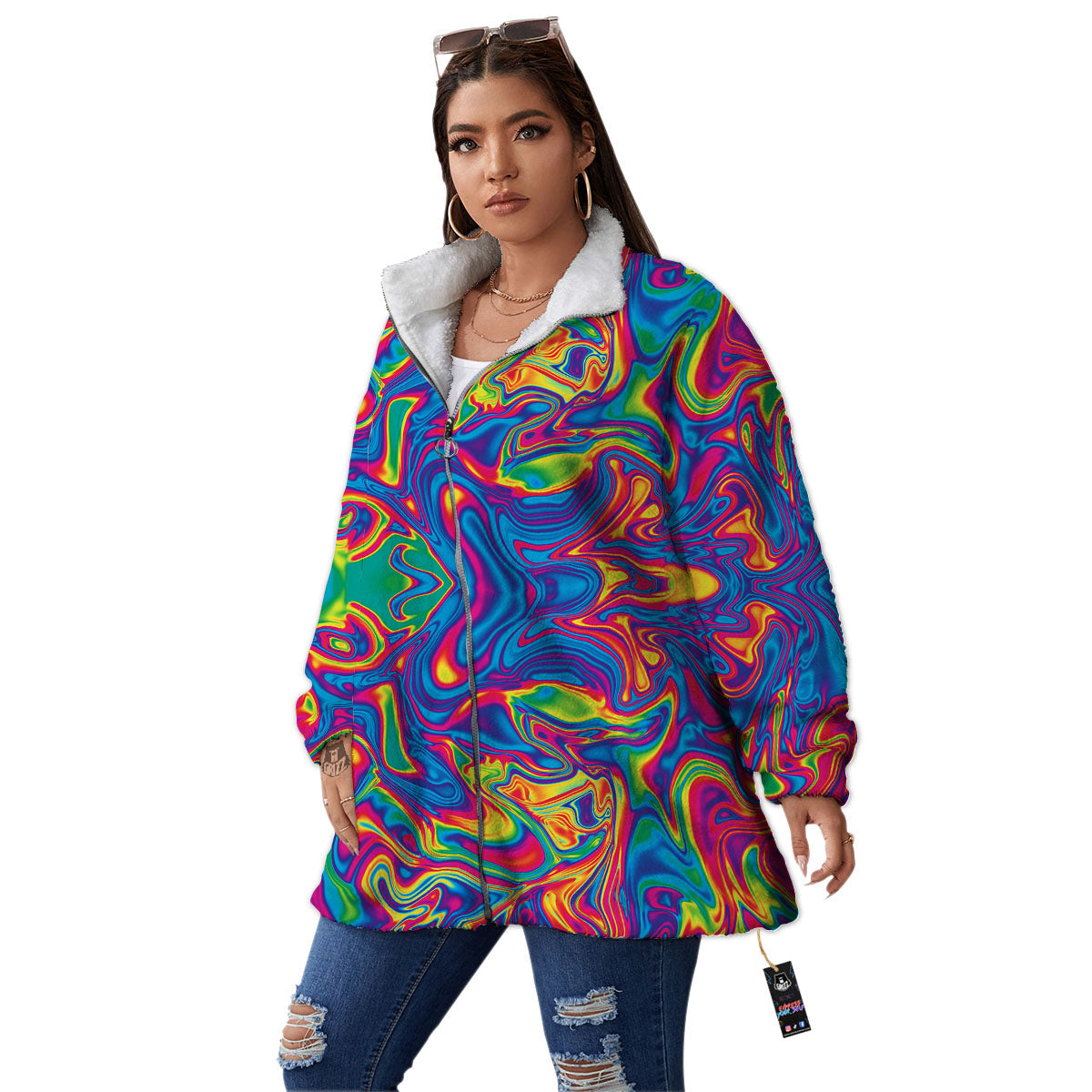 Acid Psychedelic Print Pattern Women's Sherpa Jacket-grizzshop