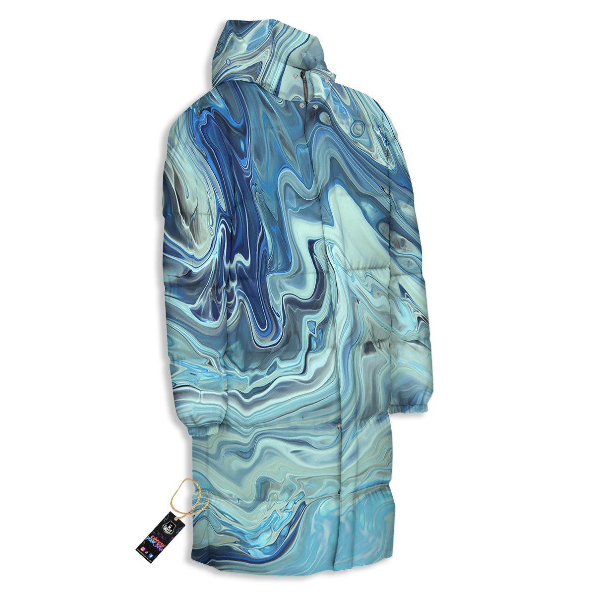 Acid Melt Blue Ocean Print Long Down Jacket