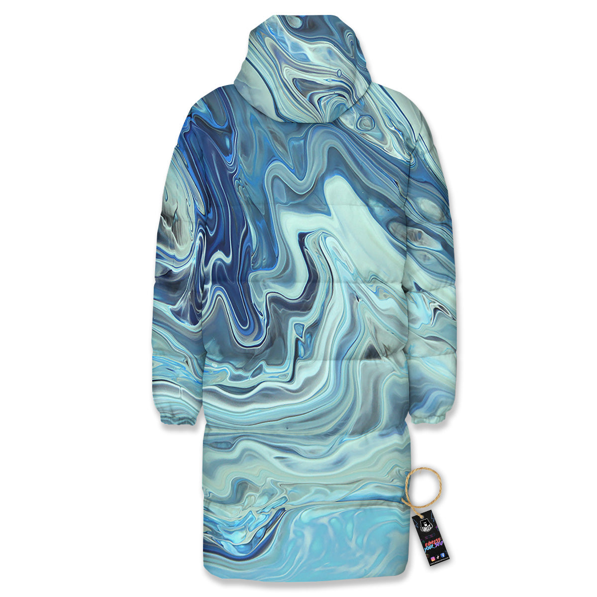 Acid Melt Blue Ocean Print Long Down Jacket