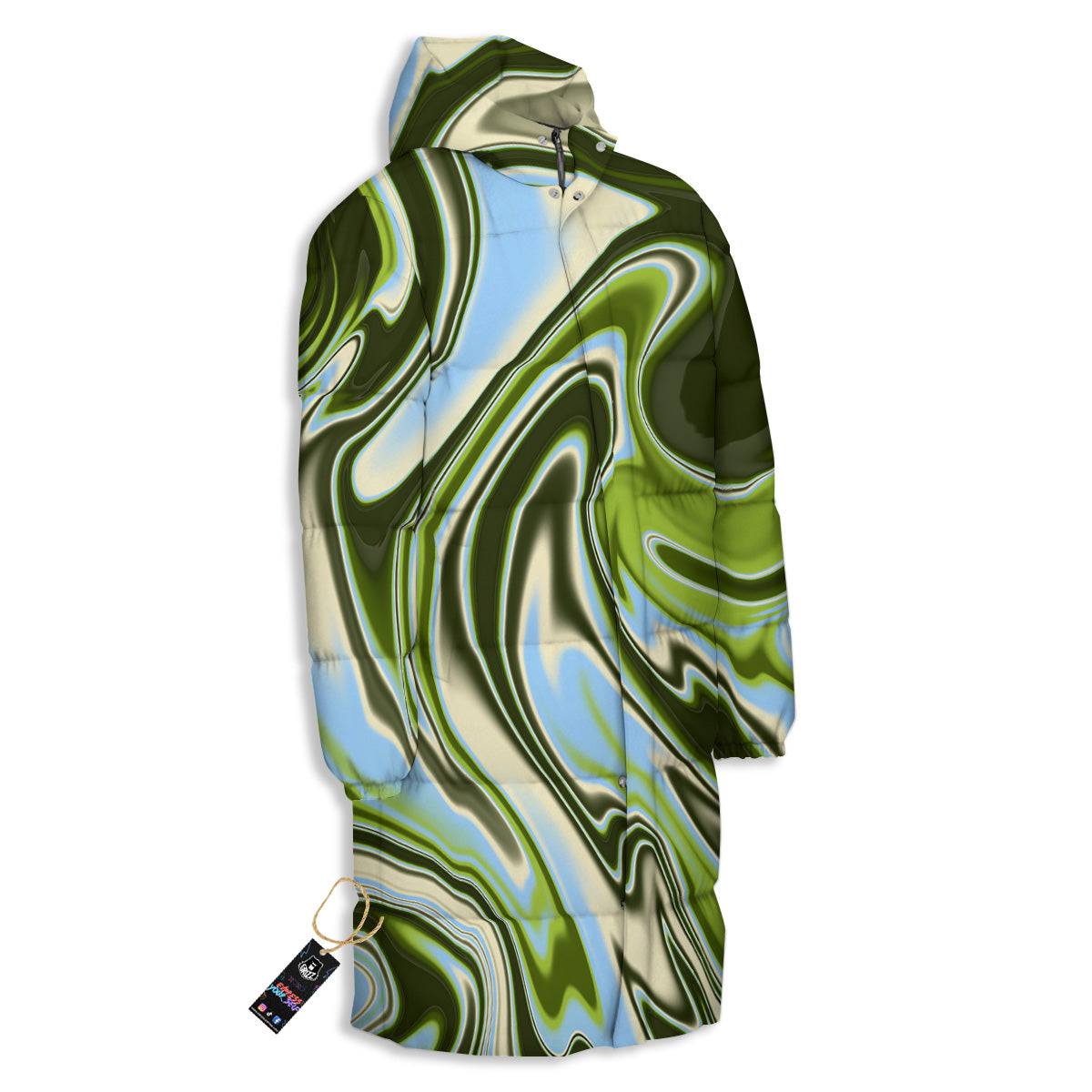 Acid Melt Green Print Long Down Jacket