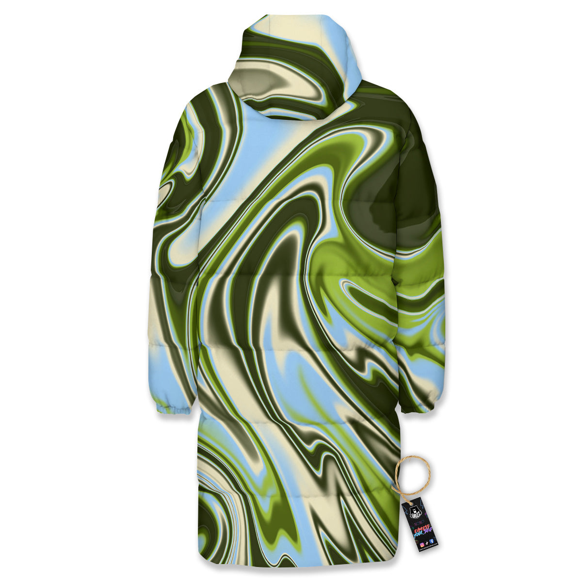 Acid Melt Green Print Long Down Jacket