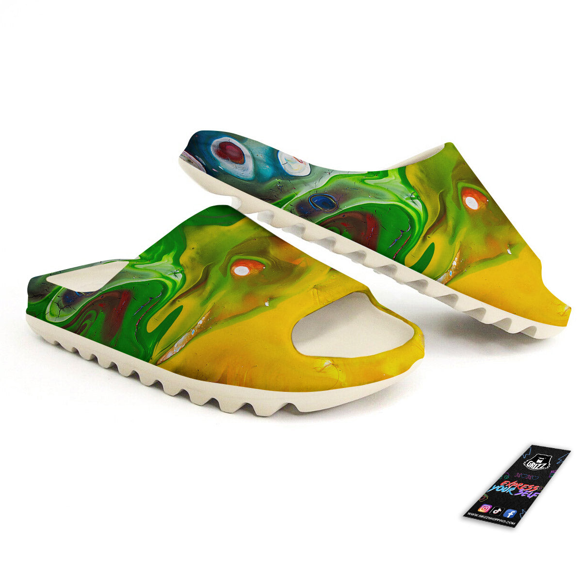 Acid Melt Yellow And Green Print Sandals-grizzshop
