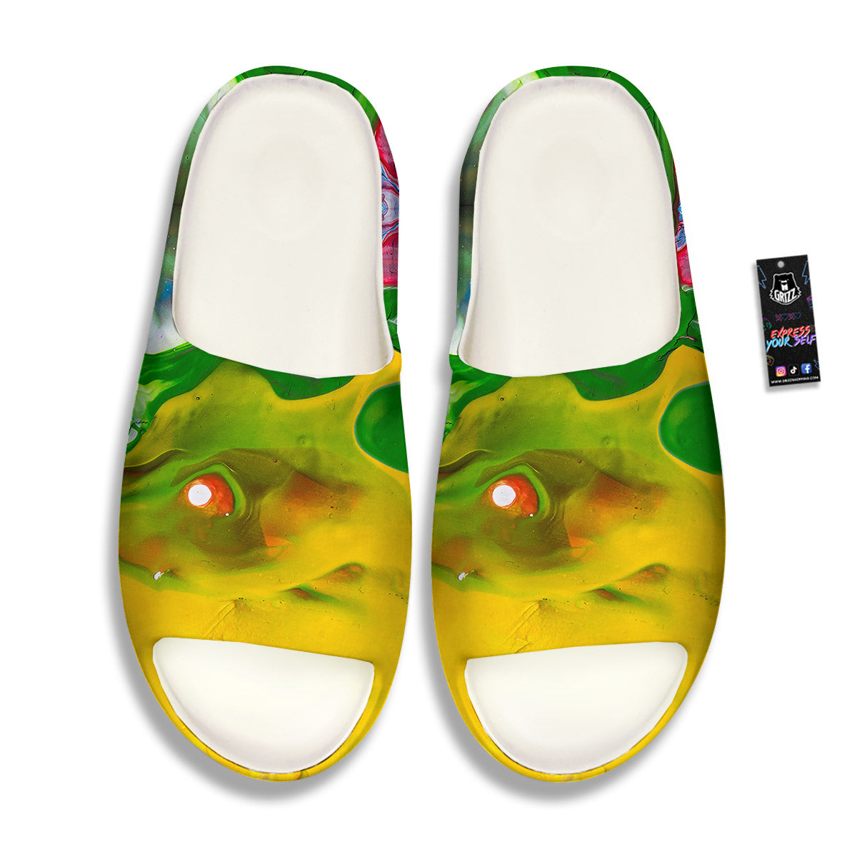 Acid Melt Yellow And Green Print Sandals-grizzshop