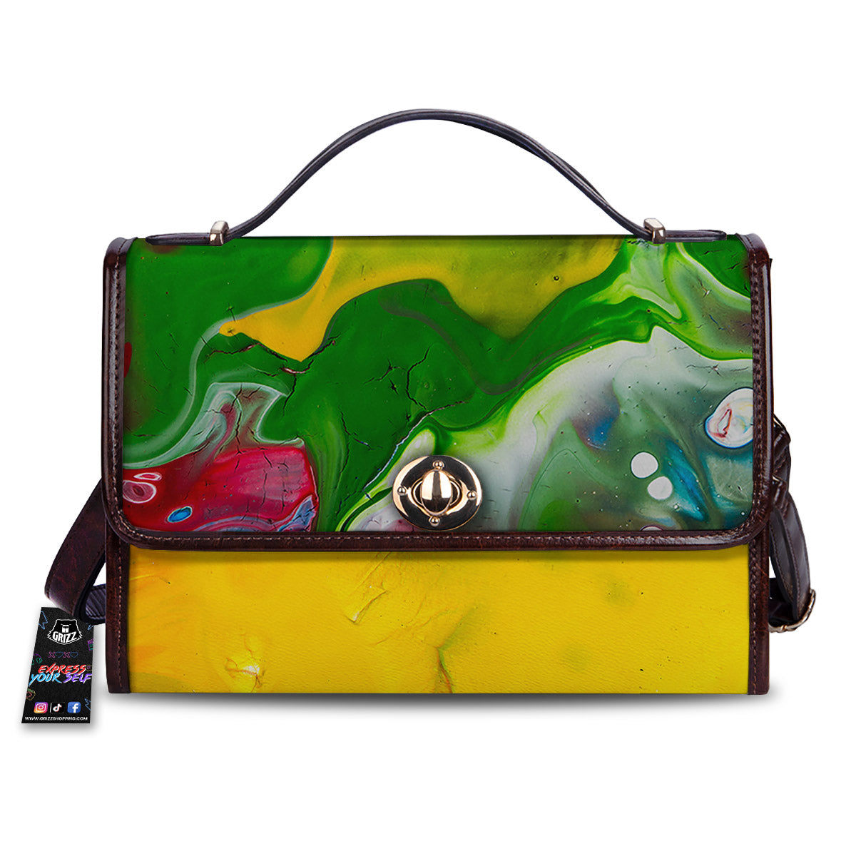 Acid Melt Yellow And Green Print Women's Satchel Bag
