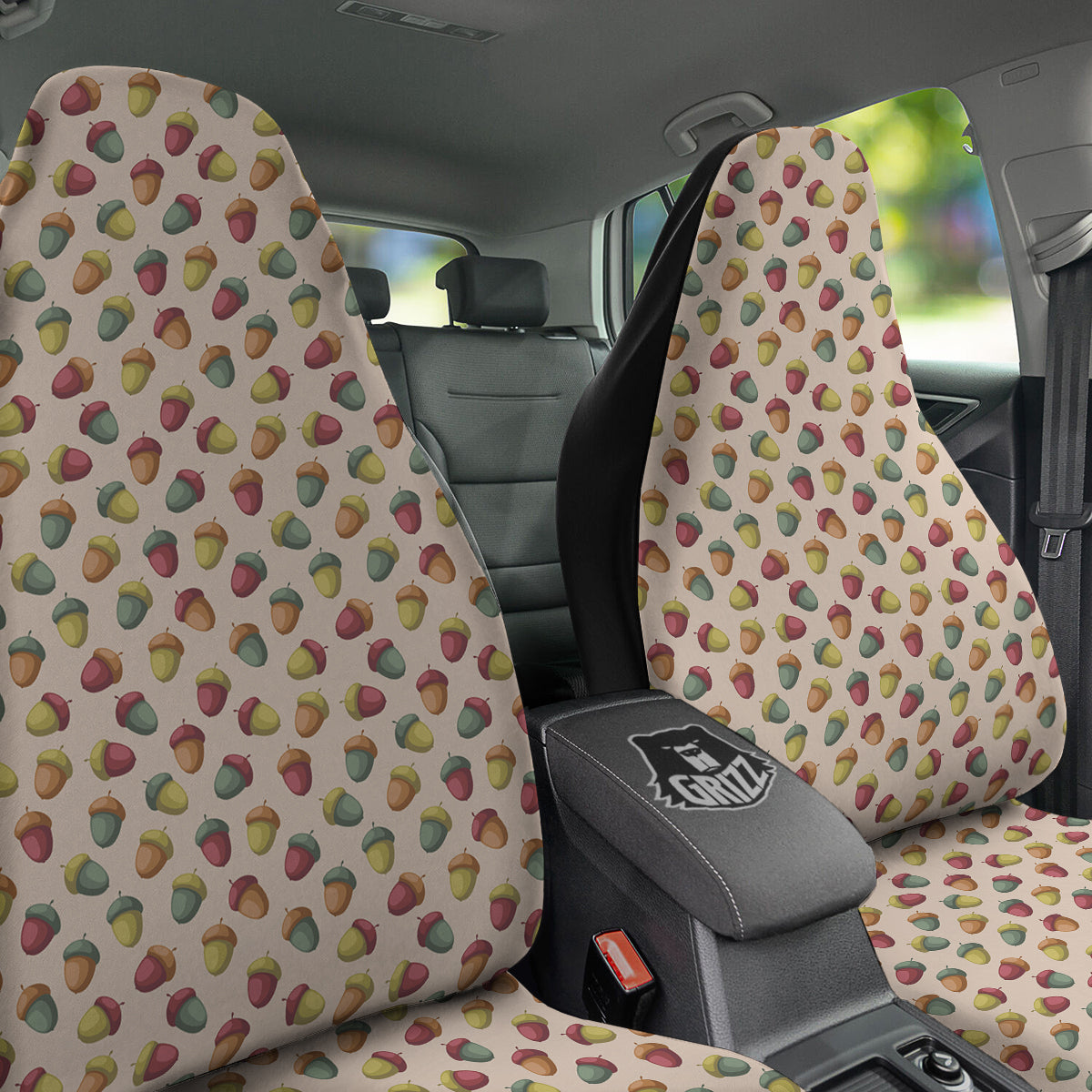 Acorn Beige Color Print Pattern Car Seat Covers-grizzshop