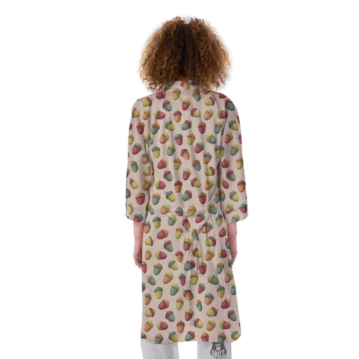 Acorn Beige Color Print Pattern Kimono-grizzshop