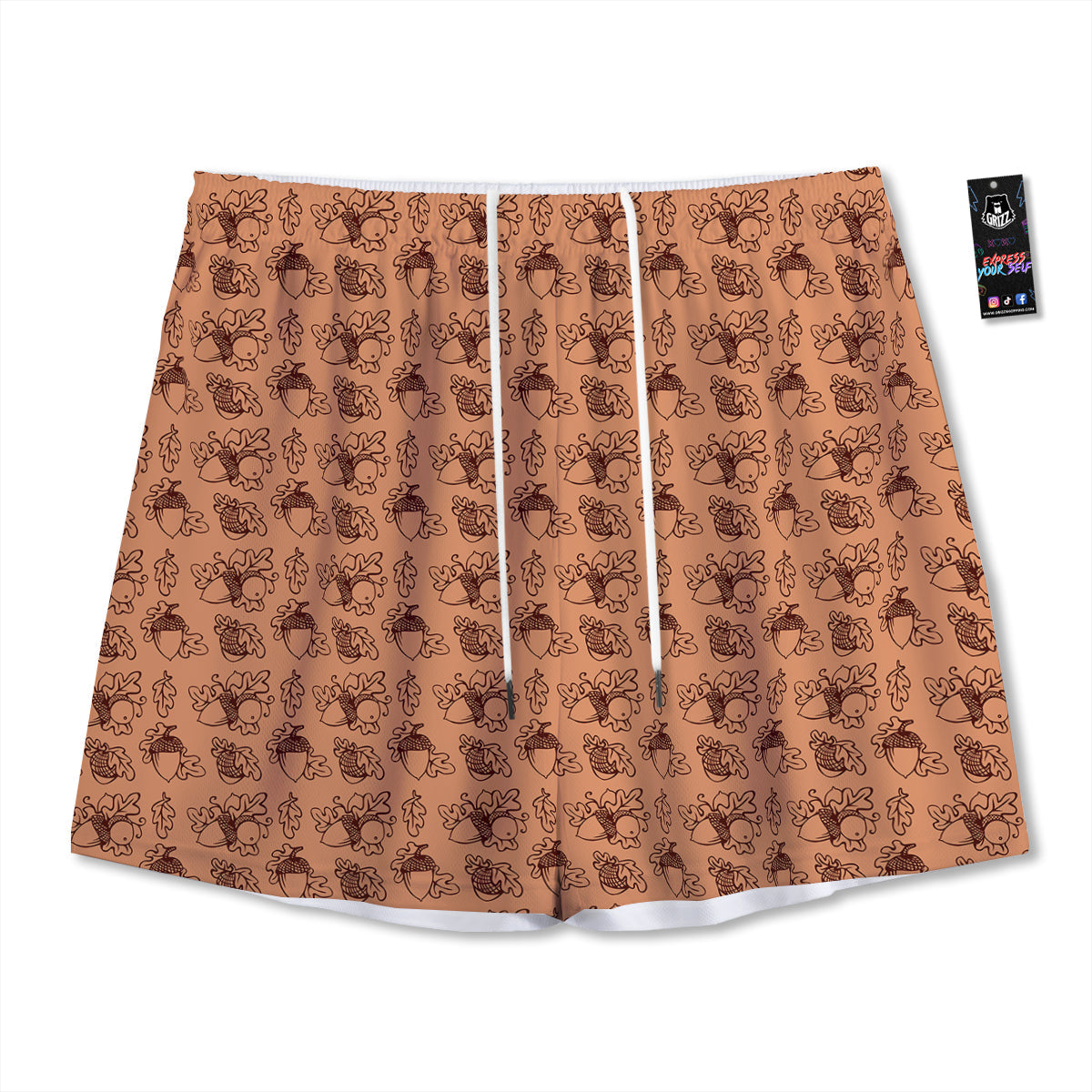 Acorn Drawing Print Pattern Mesh Shorts-grizzshop