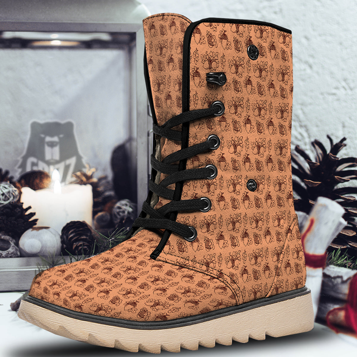 Acorn Drawing Print Pattern Snow Boots-grizzshop