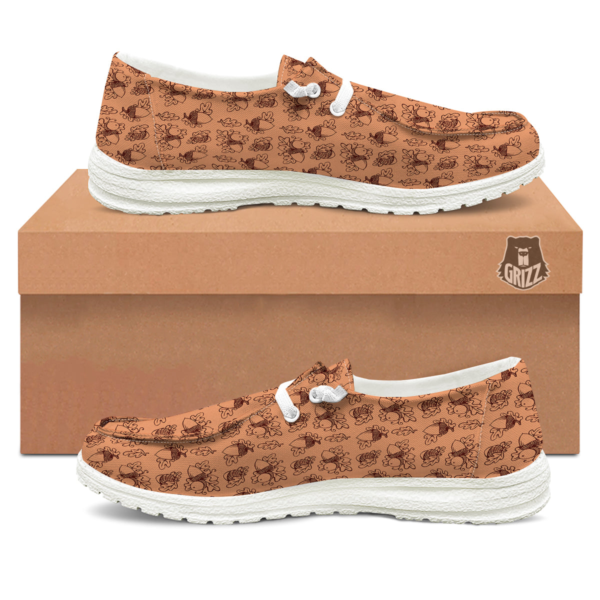 Acorn Drawing Print Pattern White Loafers-grizzshop