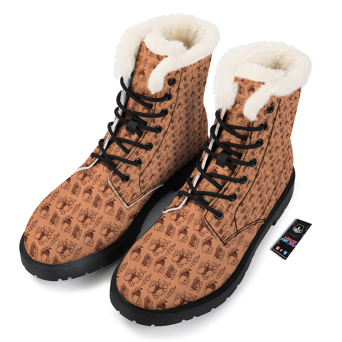 Acorn Drawing Print Pattern Winter Boots-grizzshop