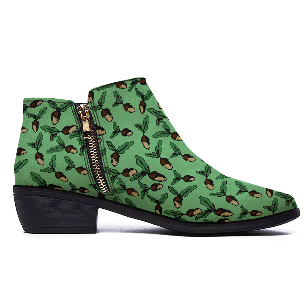 Acorn Green Print Pattern Ankle Boots-grizzshop